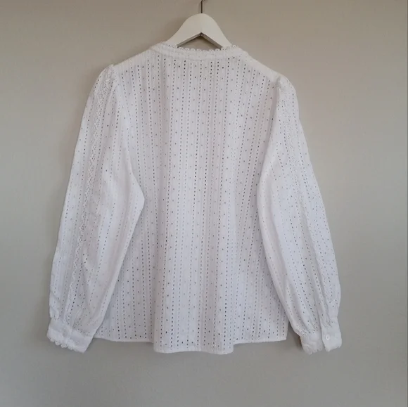Sezane Marinette Shirt Eyelet Lace Organic Cotton 42 - Picture 8 of 15